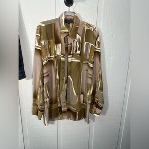 Saxifon Vintage Brown Print Long Sleeve Top Size Medium EUC